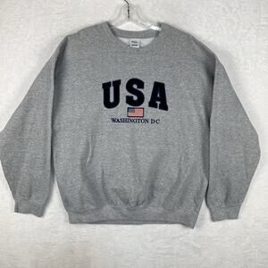 VTG Embroidered Velvet Letter USA Washington DC Pullover Sweatshirt Mens XL Gray